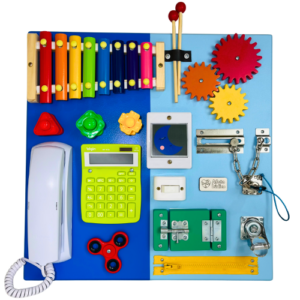 Painel Sensorial de Atividades Educativas 45x45cm Azul