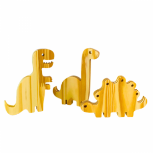 Conjunto Dinossauros em Madeira Natural Pinus Brinquedo e Decoração