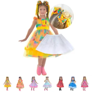 Vestido Festa Junina Luxo Várias Cores + 2 Enfeite Cabelo + Saia Armação