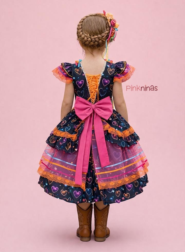 Vestido Infantil de Festa Junina Luxo Chuva de Amor - Algodão - Imagem 2