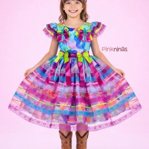 Vestido Infantil de Festa Junina Luxo Corações Candy Colors - Algodão