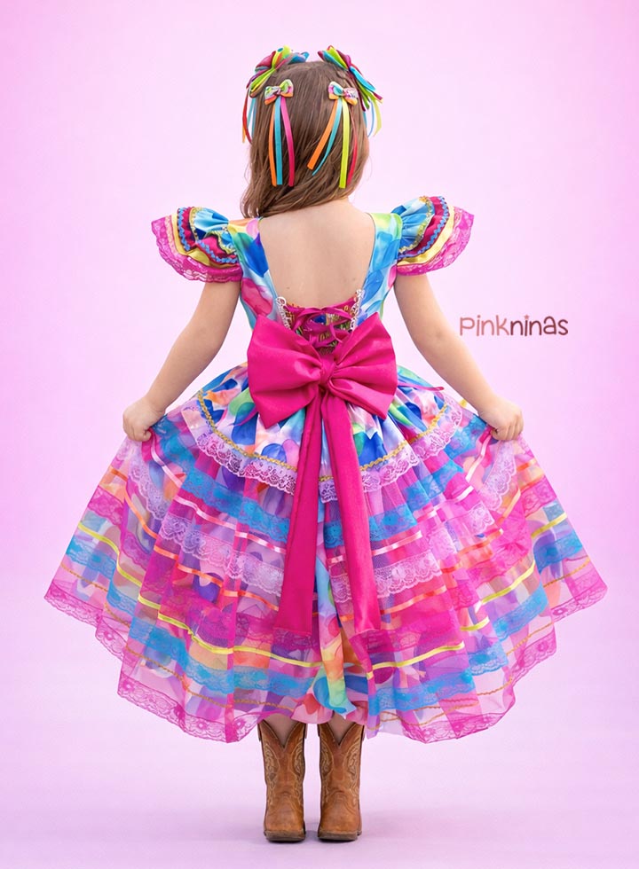 Vestido Infantil de Festa Junina Luxo Corações Candy Colors - Algodão - Imagem 2